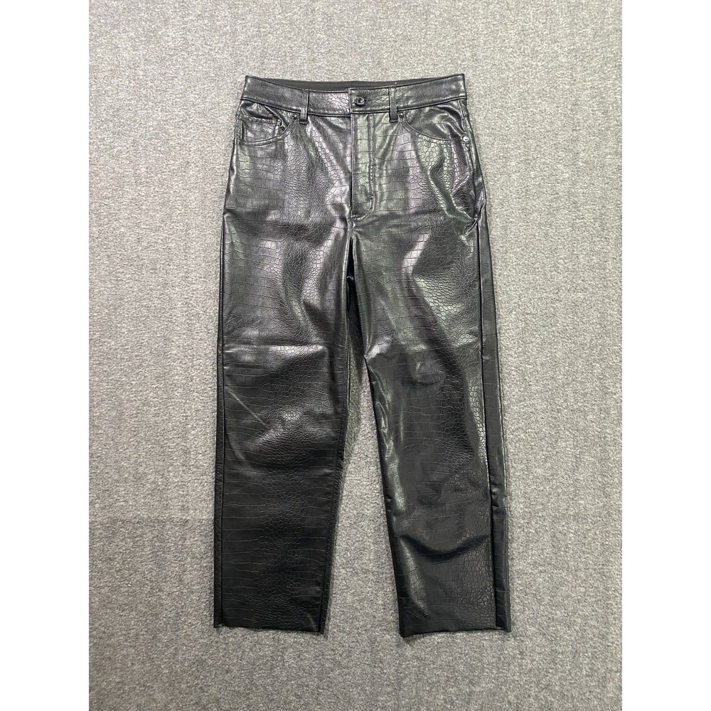 Express Black Croc Embossed Faux Leather Straight Leg Pants Women's Size 6